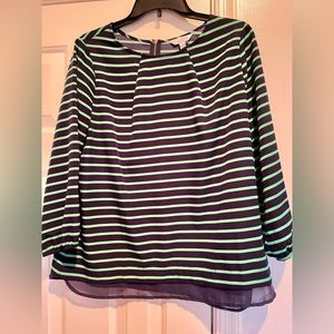 Charming Charlie green blue striped crew neck blouse women’s large